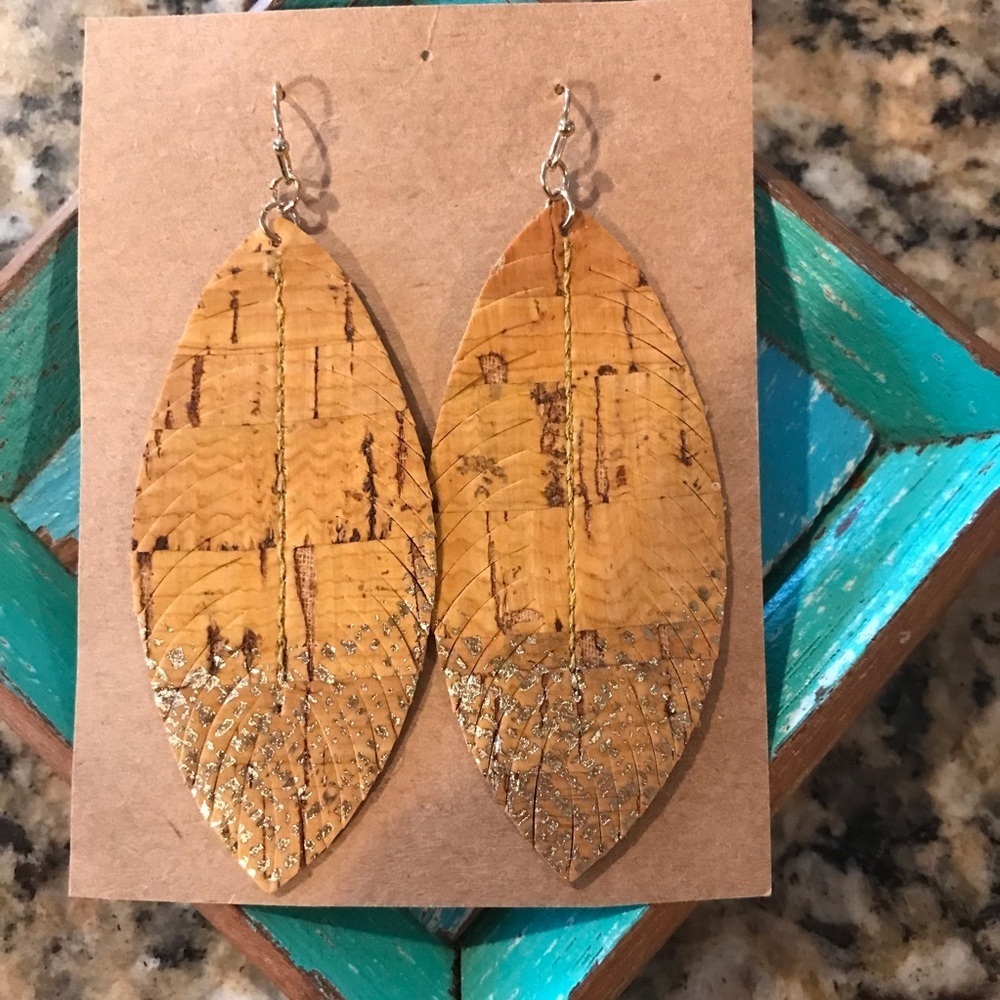 ▪️Leather Corklike Feather Earrings